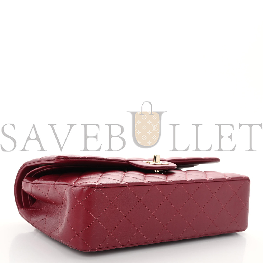 Ch*el calfskin quilted medium double flap dark red rose gold hardware (25*15*6cm)